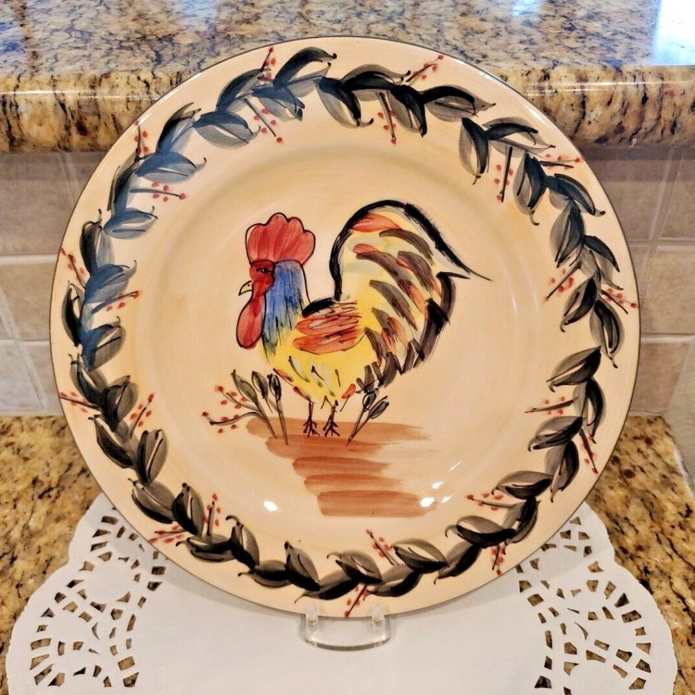 Rooster Chicken Tabletops Hollester Hand Painted Stoneware 8 1/2" Plate